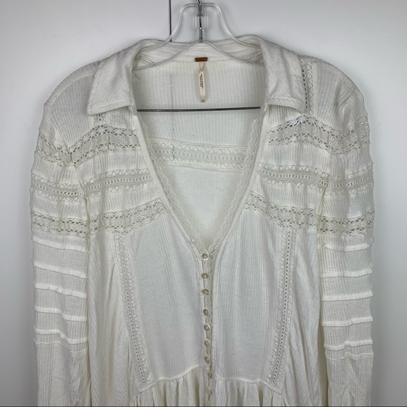 SOLD Free People Set To Stun High Low Hem Top Tunic Linen Blend Ivory White - Picture 4 of 12